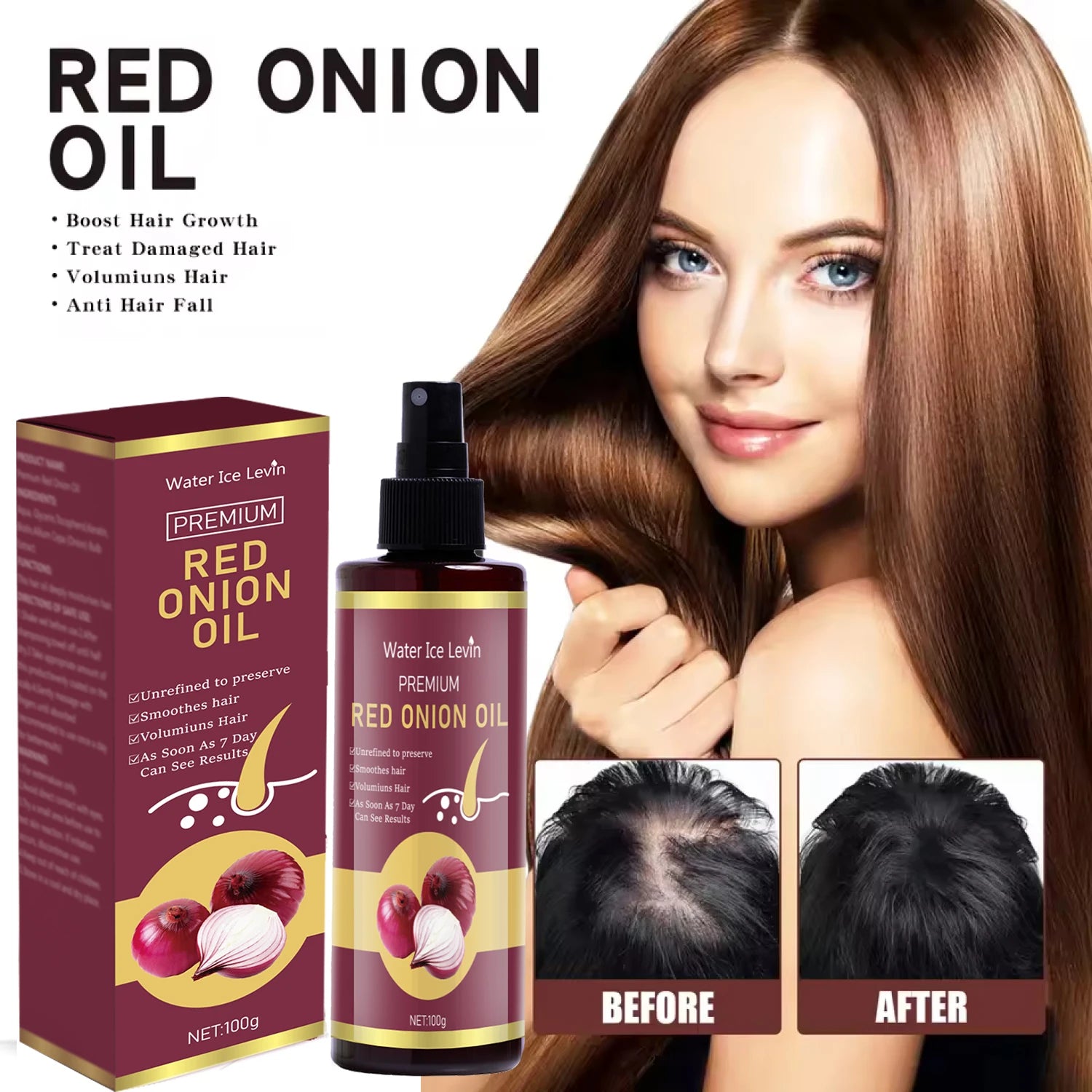 Red Onion Hair Oil Moisturizing and Hydrating Hair Care Essence 100g - 3