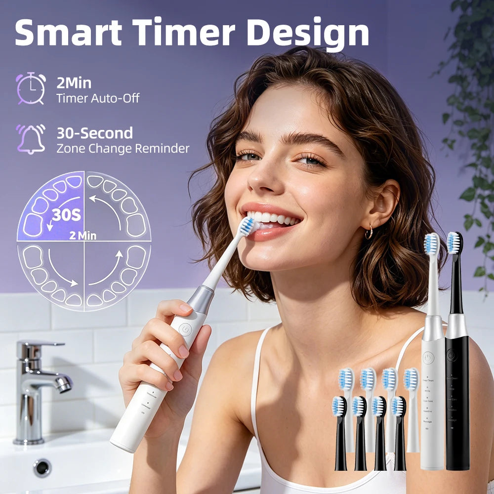 Rechargeable Electric Sonic Toothbrush with 5 Modes and Smart Timer