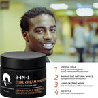 Mens 3-in-1 Curl Cream Hair Styling Pomade Frizz Control 60g
