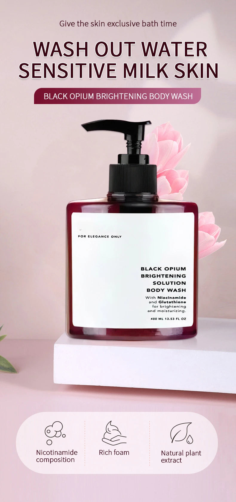 Black Opium Niacinamide Brightening Body Wash Moisturizing Shower Gel - 6