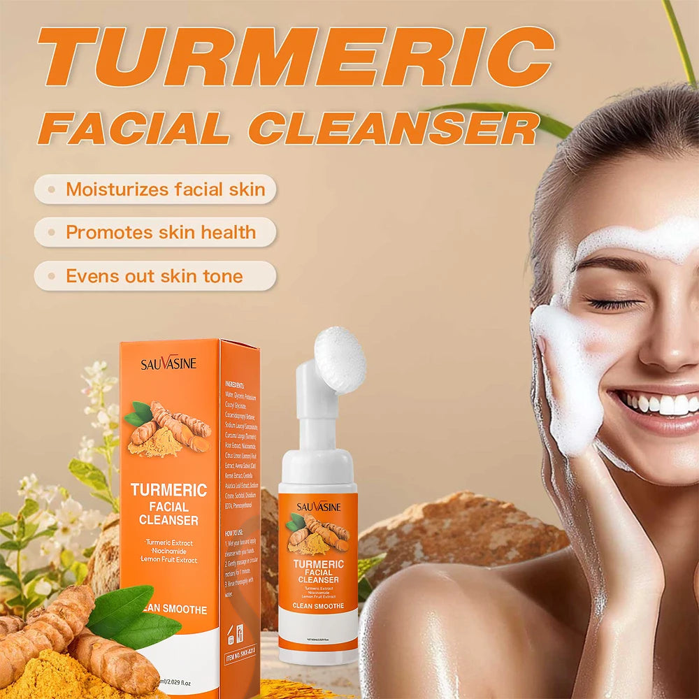 Turmeric Foaming Facial Cleanser with Brush Brightening Face Wash