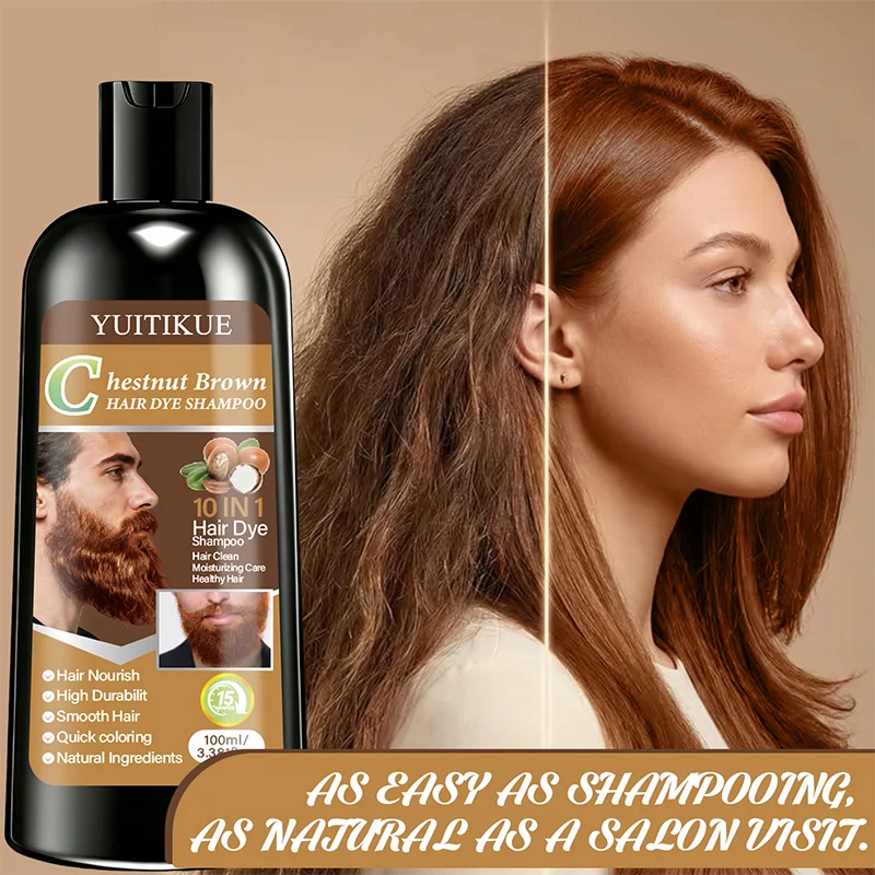 Chestnut Brown Hair Dye Shampoo 100ml 10-in-1 Color Nourishing Treatment