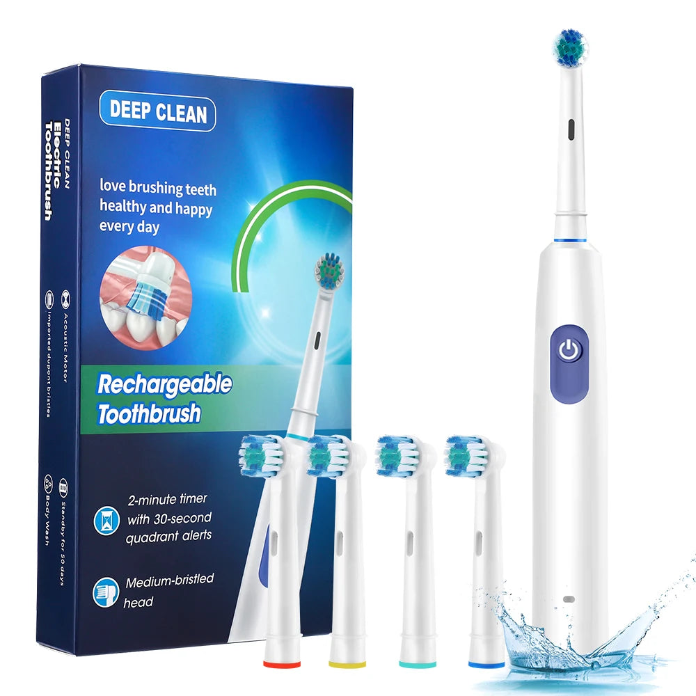 Rechargeable Rotating Electric Toothbrush with 4 Replacement Heads