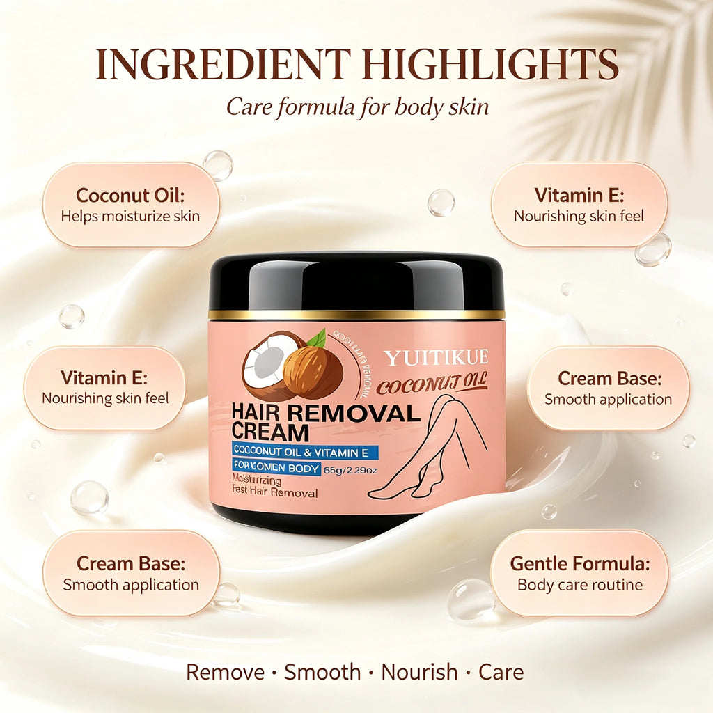 YUITIKUE Coconut Oil Hair Removal Cream Gentle Depilatory for Women