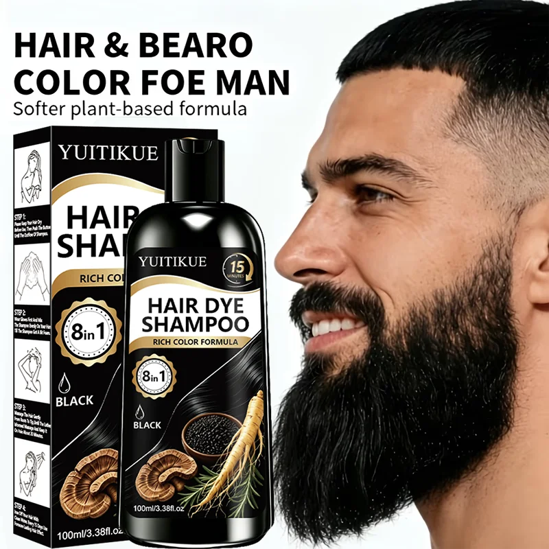 8 in 1 Ginseng Herbal Black Hair Color Dye Shampoo 100ml