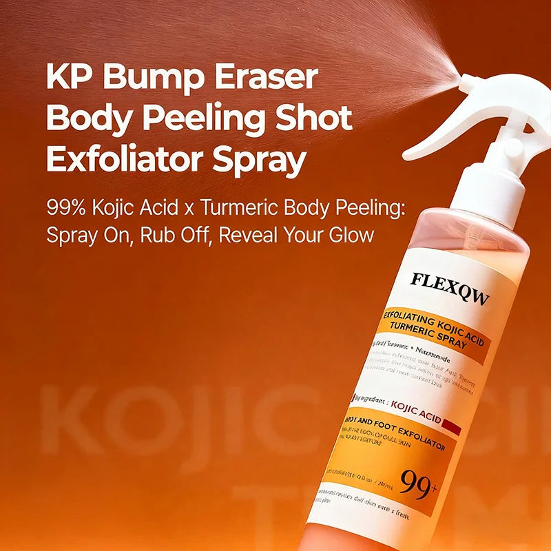 FLEXQW Kojic Acid Turmeric Exfoliating Body Scrub Spray for Smooth Skin
