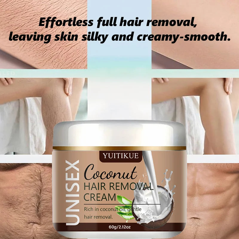 YUITIKUE Coconut Hair Removal Cream Unisex Painless Depilatory Cream 60g - 4