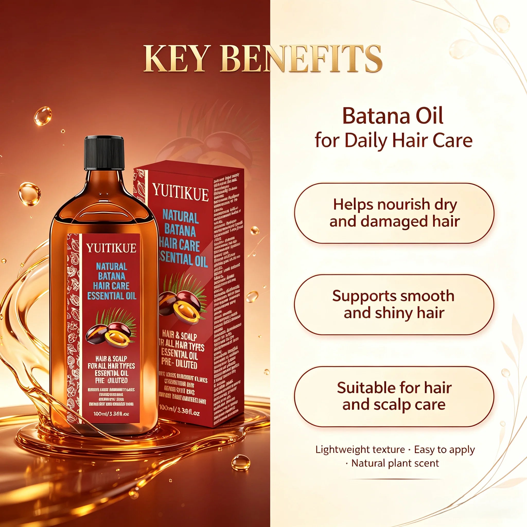 Natural Batana Hair Essential Oil 100ml Cold Pressed Scalp Treatment