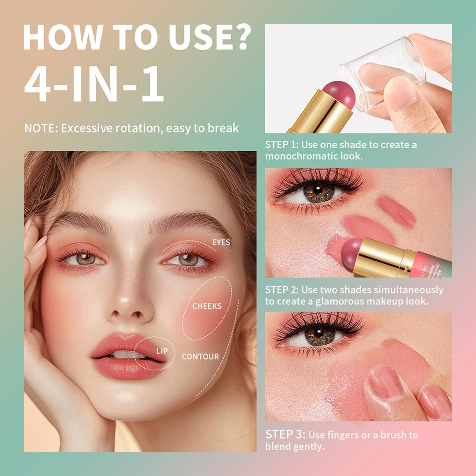 Dual-Ended Cream Bronzer and Blush Stick for Face and Lips