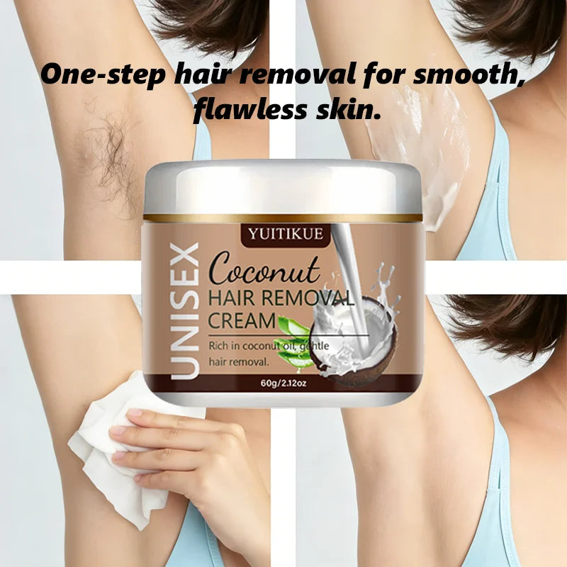 YUITIKUE Coconut Hair Removal Cream Unisex Painless Depilatory Cream 60g - 5