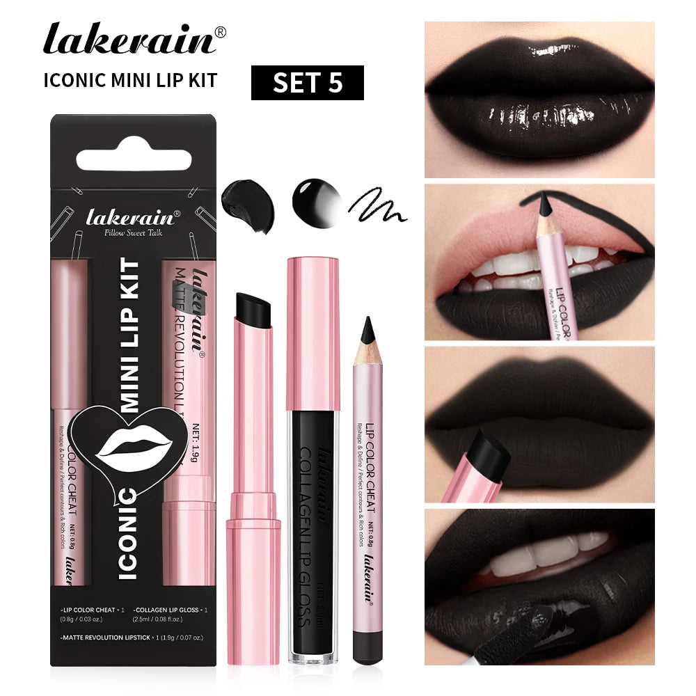 3-Piece Waterproof Matte Lipstick and Lip Liner Makeup Set
