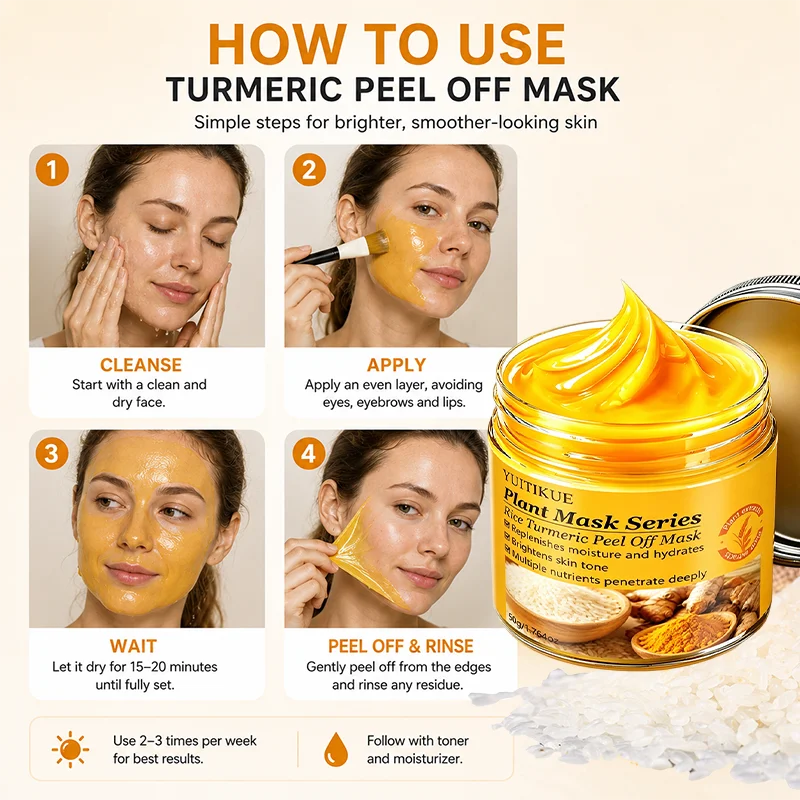 Rice Turmeric Peel Off Face Mask Hydrating Exfoliating Gel 50g
