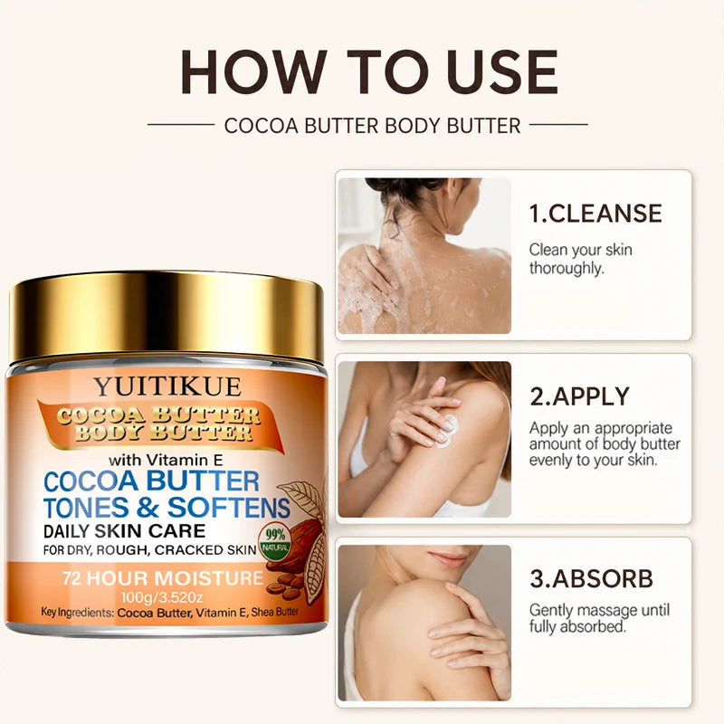 YUITIKUE Cocoa and Shea Butter Body Cream for Dry Cracked Skin