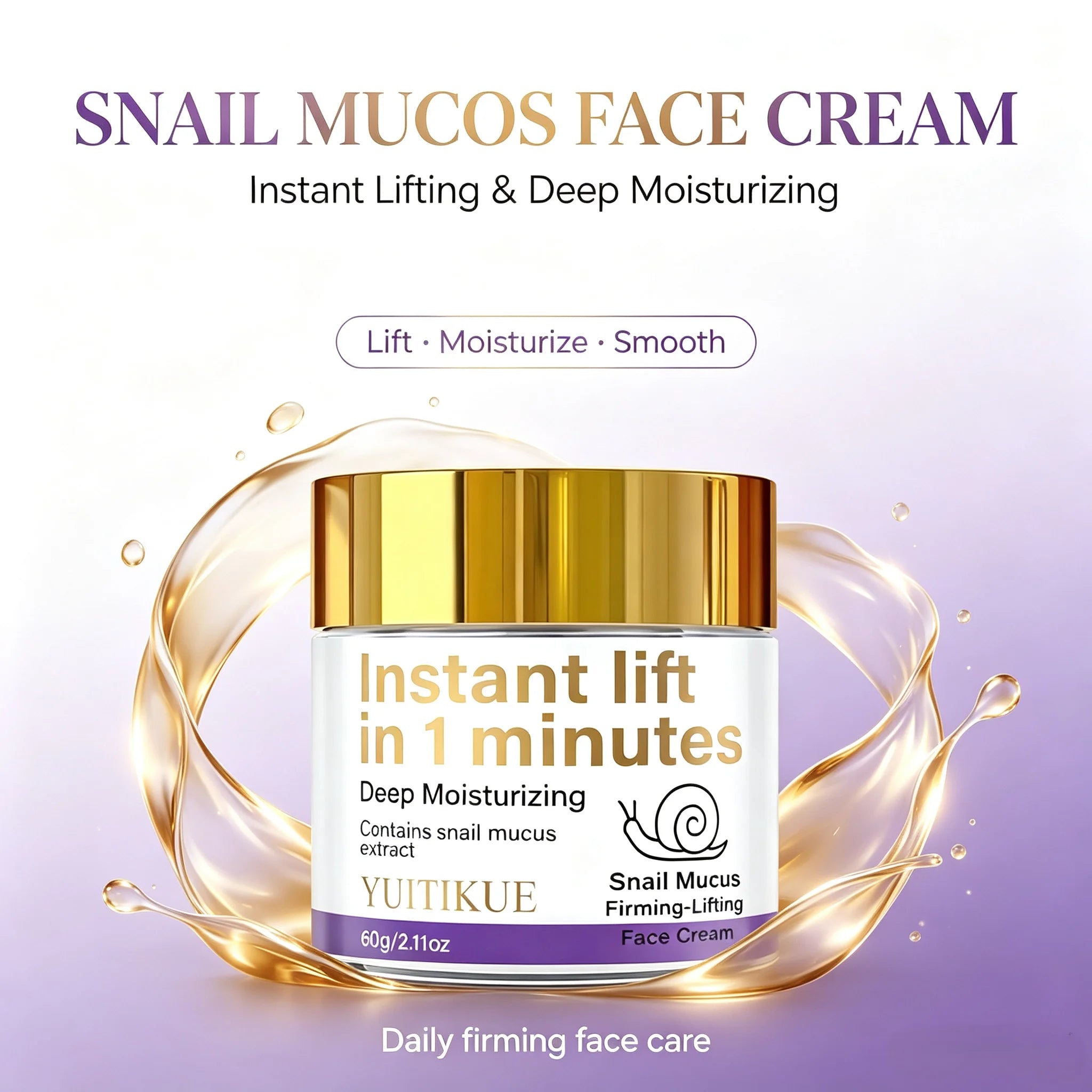 YUITIKUE Snail Mucin Instant Lift Face Cream Firming Moisturizer 60g - 1