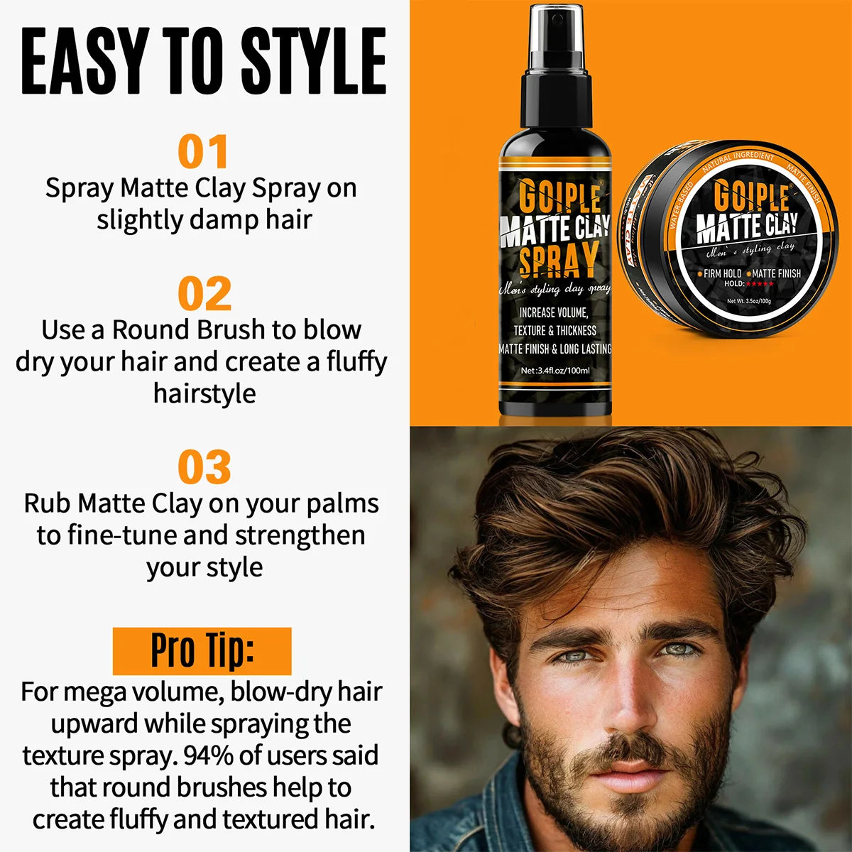 Men Hair Styling Combo Matte Clay 100g and Matte Clay Spray 100ml - 4