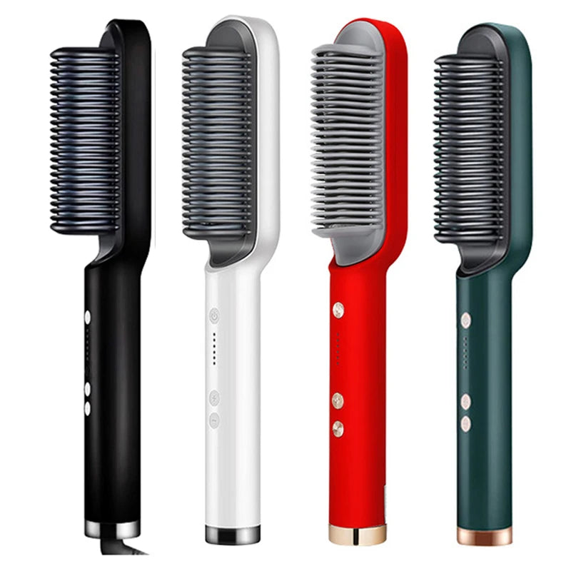 Professional Ceramic Hair Straightener Brush Fast Heating Styling Tool
