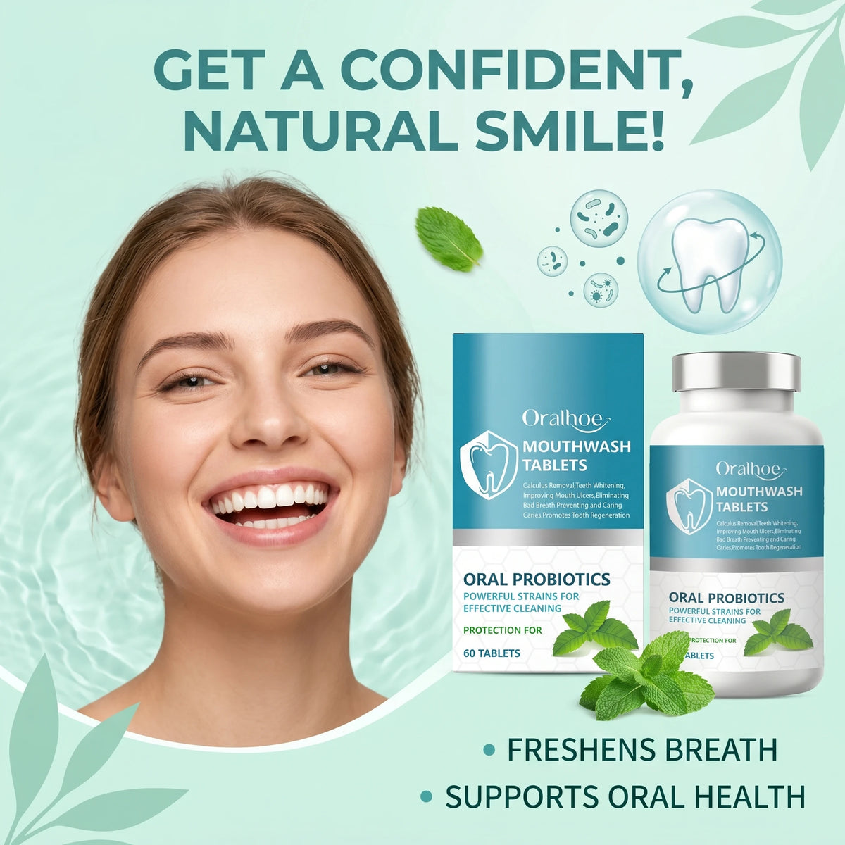 Probiotic Teeth Whitening Mouthwash Tablets for Fresh Breath