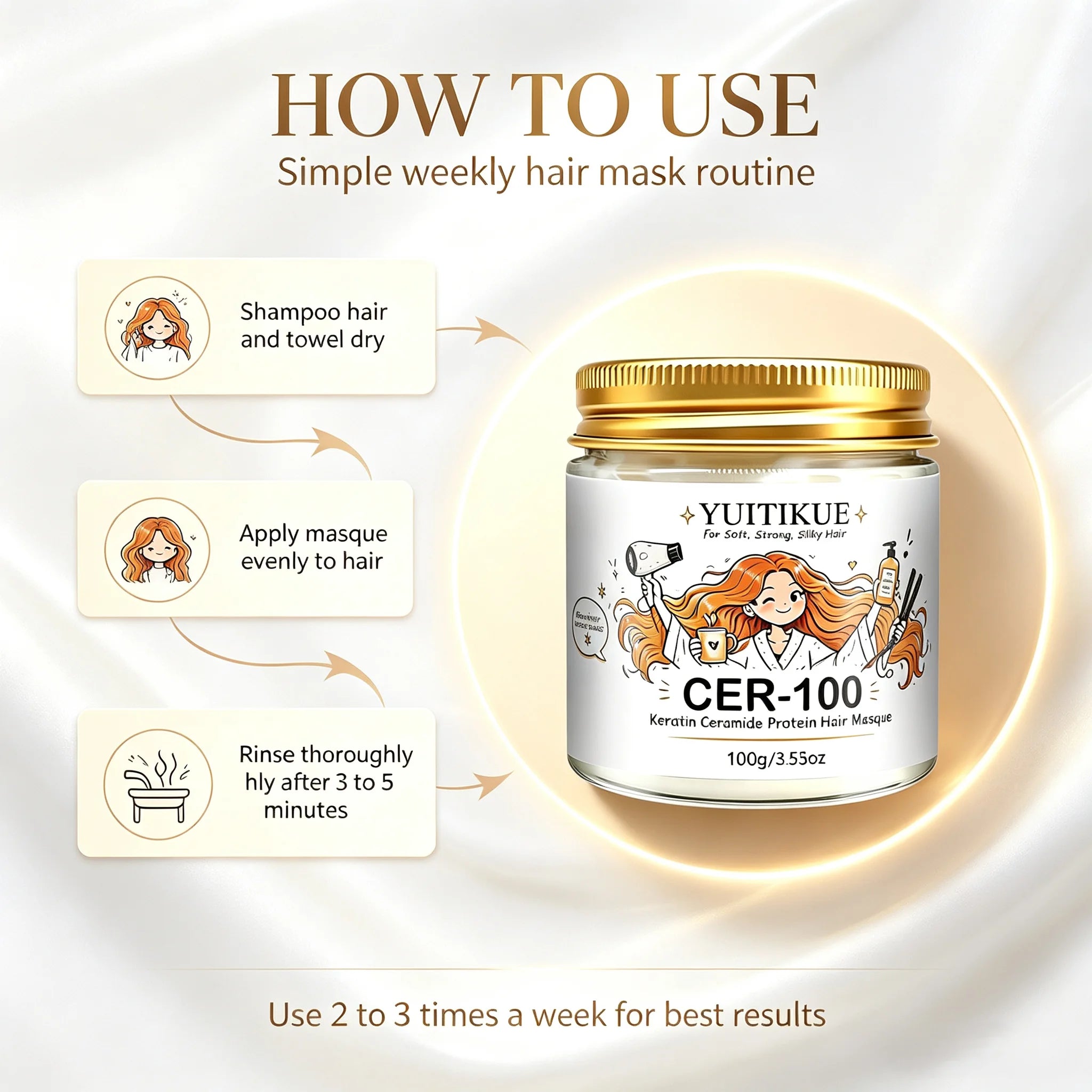 YUITIKUE CER-100 Keratin Ceramide Hair Mask Deep Conditioning Treatment - 6