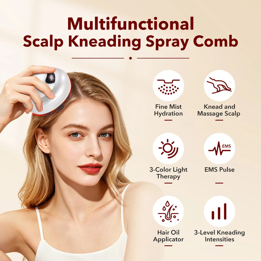 Electric Scalp Massager and Hair Oil Applicator with LED Light Therapy