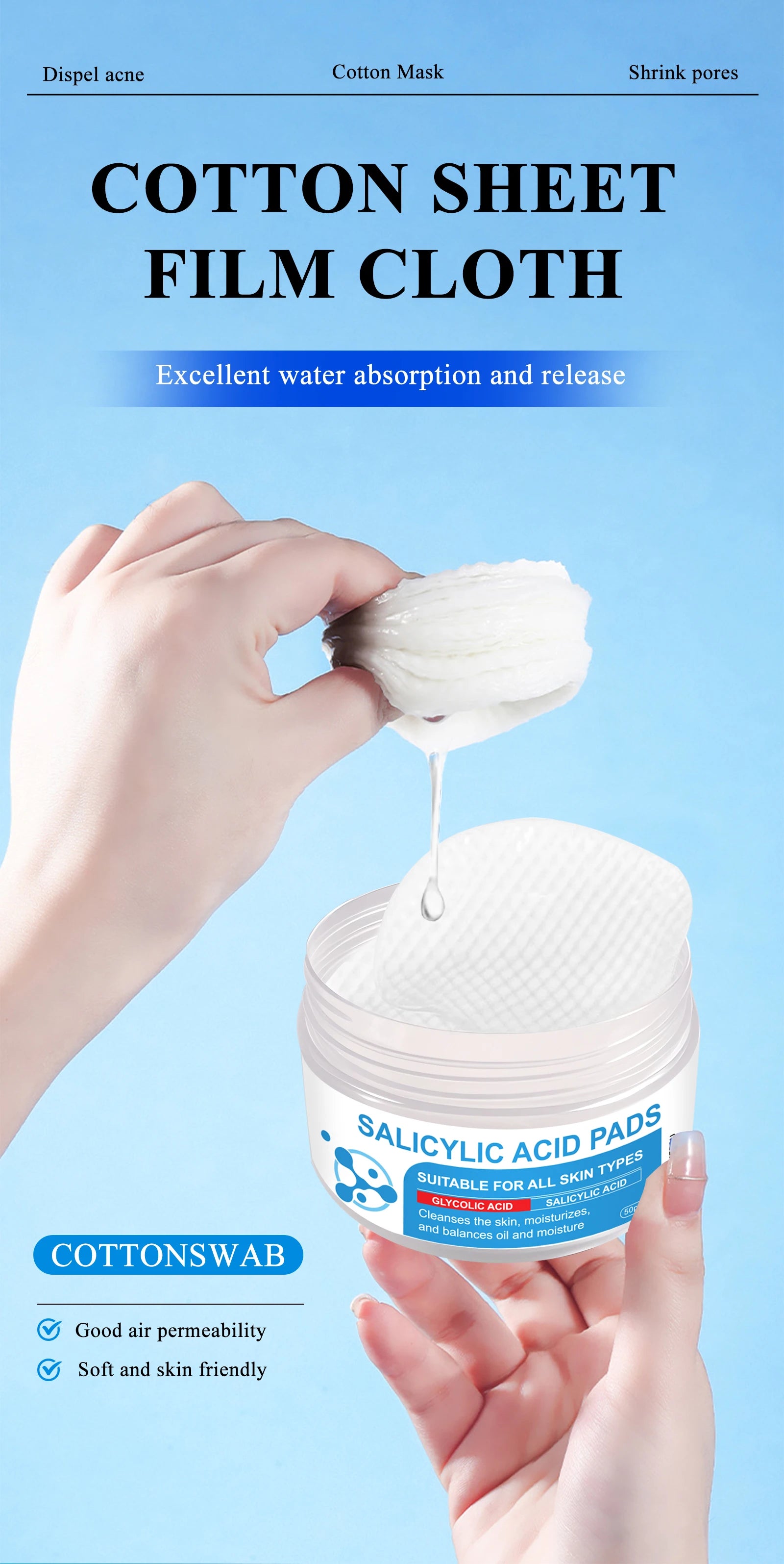 AHA BHA Exfoliating Toner Pads Dual Effect Facial Cleansing Treatment - 9