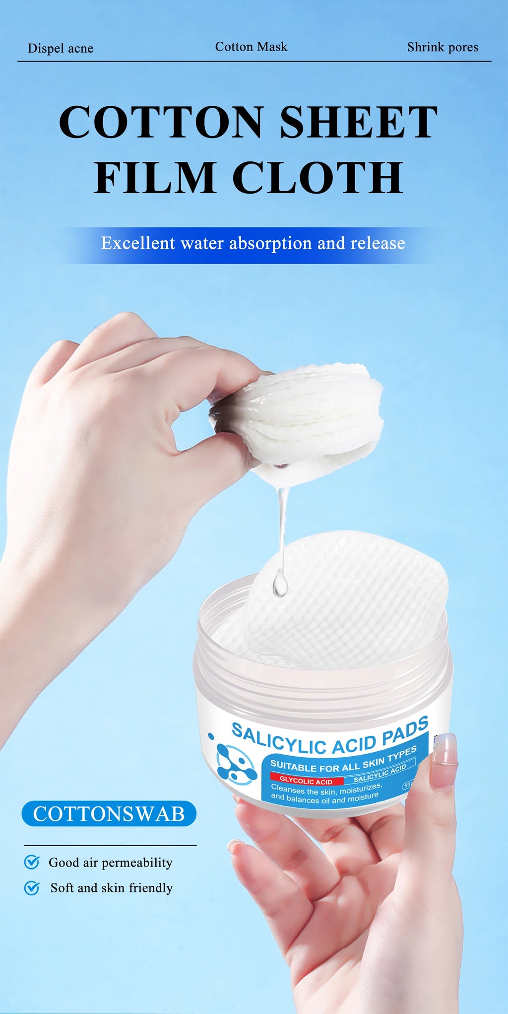 AHA BHA Exfoliating Toner Pads Dual Effect Facial Cleansing Treatment