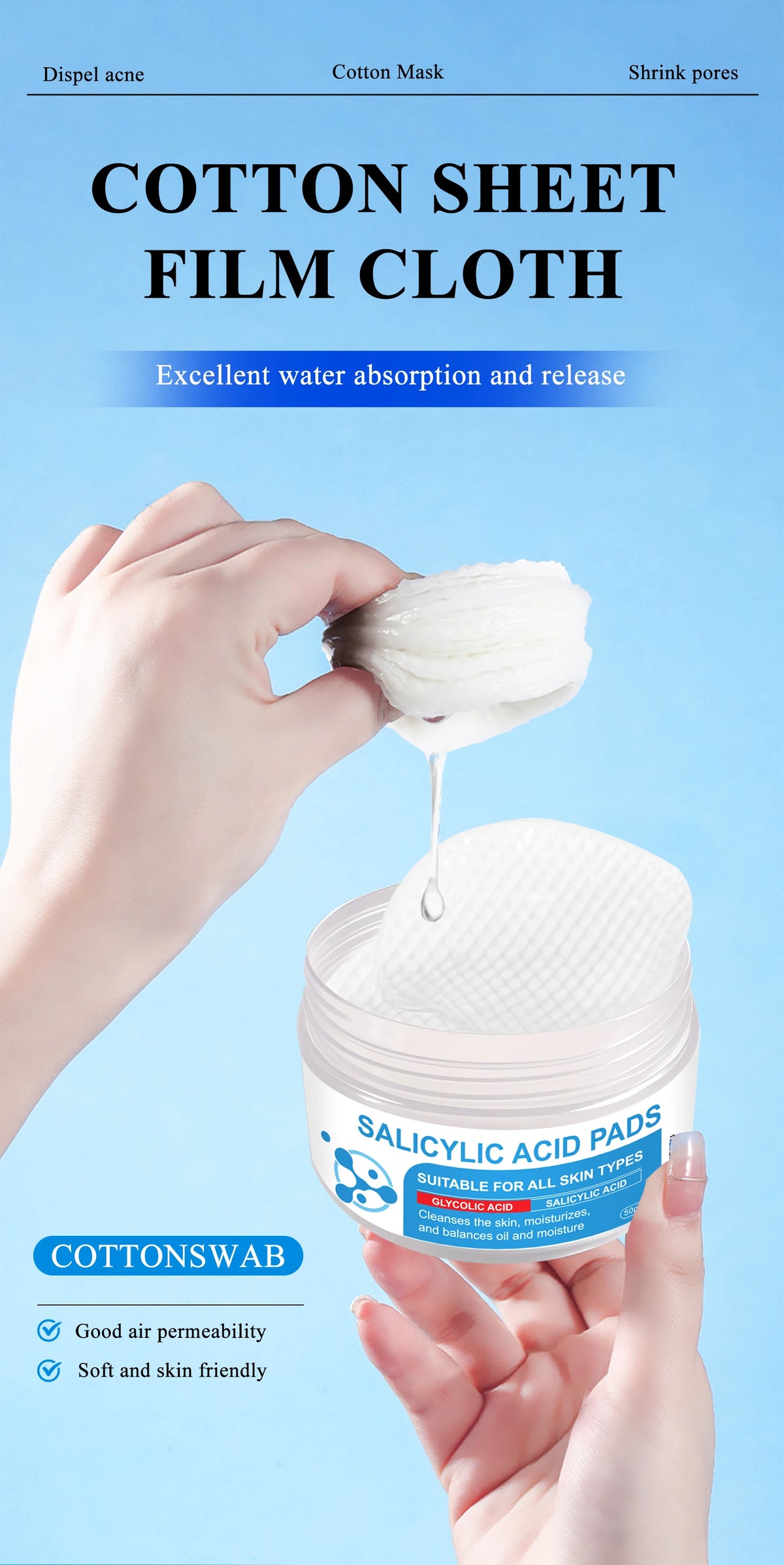 AHA BHA Exfoliating Toner Pads Dual Effect Facial Cleansing Treatment
