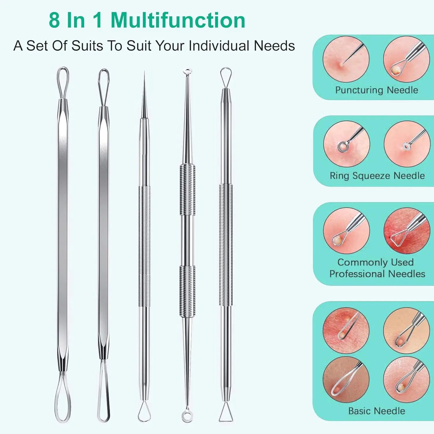 Professional Stainless Steel Blackhead and Pimple Extractor Tool Kit - 2