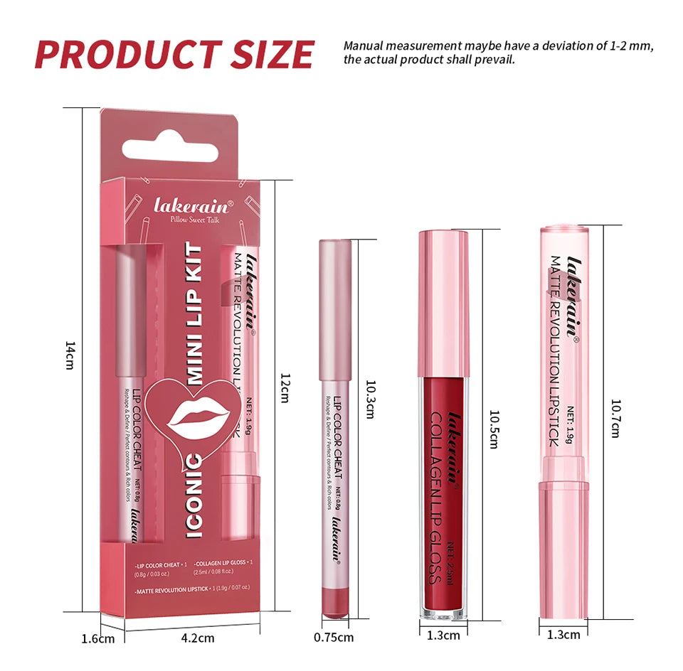 All-in-One Waterproof Lip Liner, Lipstick and Gloss Makeup Set