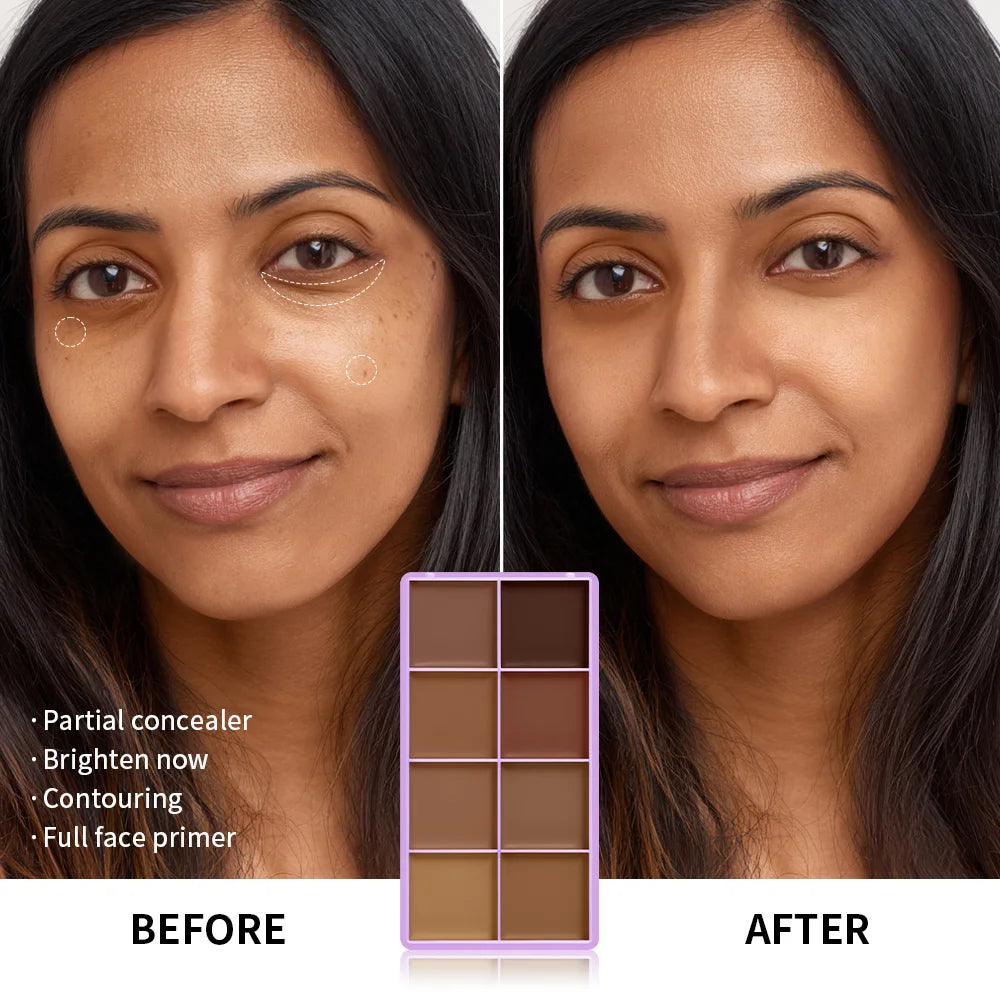 8-Shade Cream Concealer Palette for Face Contouring and Highlighting