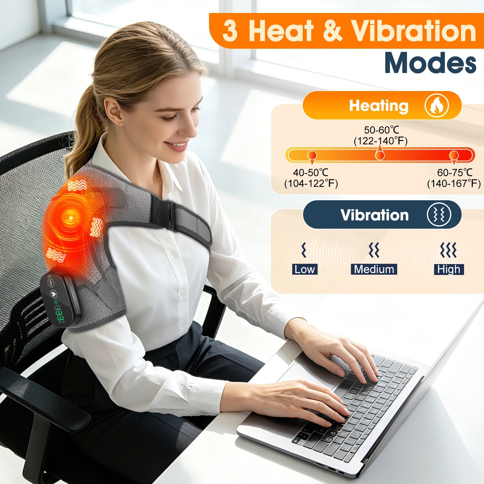 Cordless Heated Shoulder Massager with Vibration - 8
