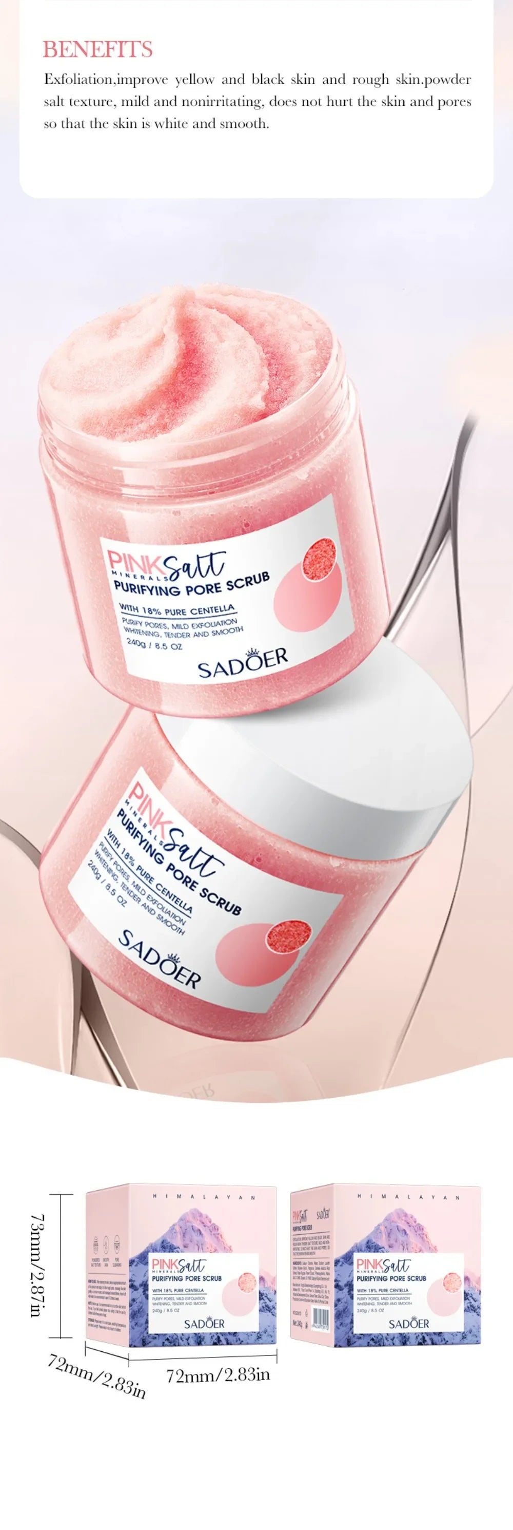 Sadoer Pink Himalayan Salt Body Scrub Exfoliating Pore Cleanser 240g
