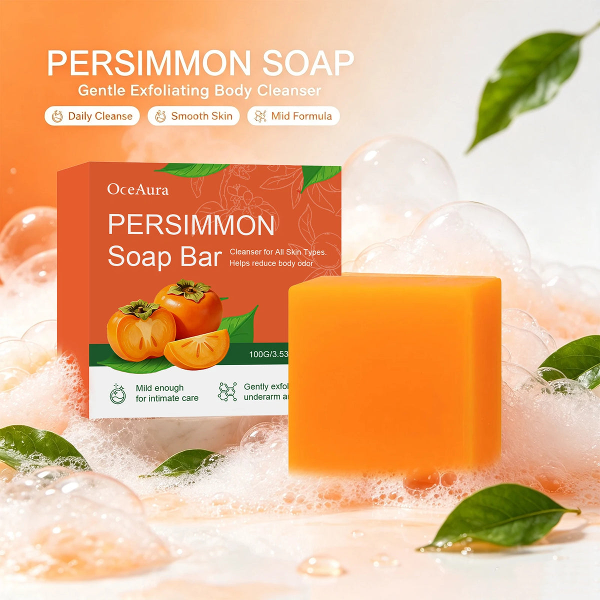 Persimmon Exfoliating Soap Bar for Odor Control and Body Cleansing
