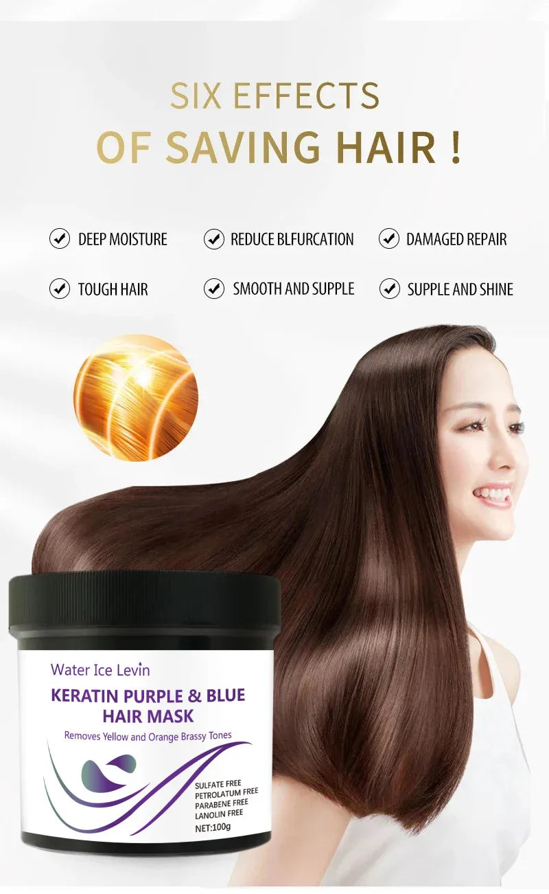 Keratin Purple and Blue Hair Mask for Removing Yellow and Orange Tones
