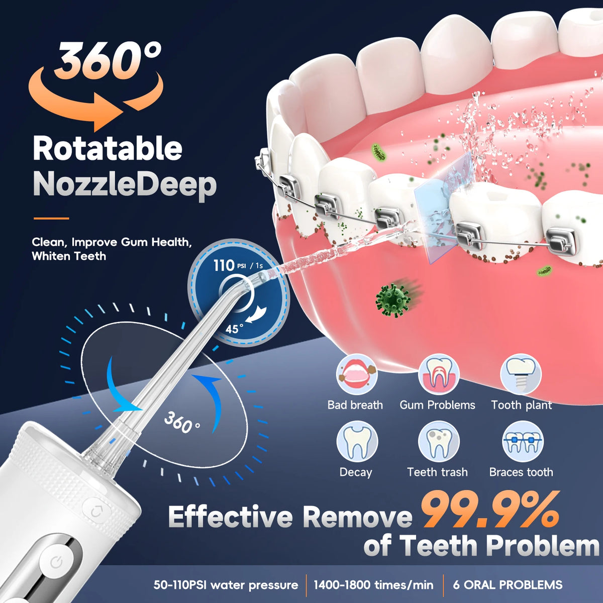 Portable Cordless Water Flosser for Teeth Cleaning and Gum Health
