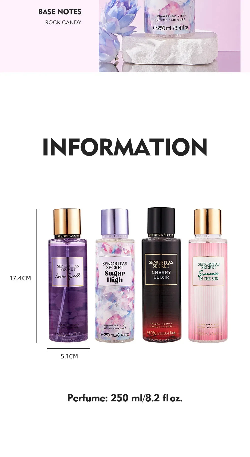 Floral Fruit Fragrance Mist Women Body Spray Vanilla Scent 250ml - 24