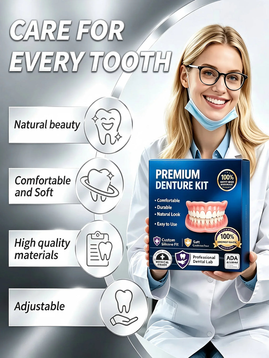 Temporary Silicone Cosmetic Denture Kit for Natural Smile