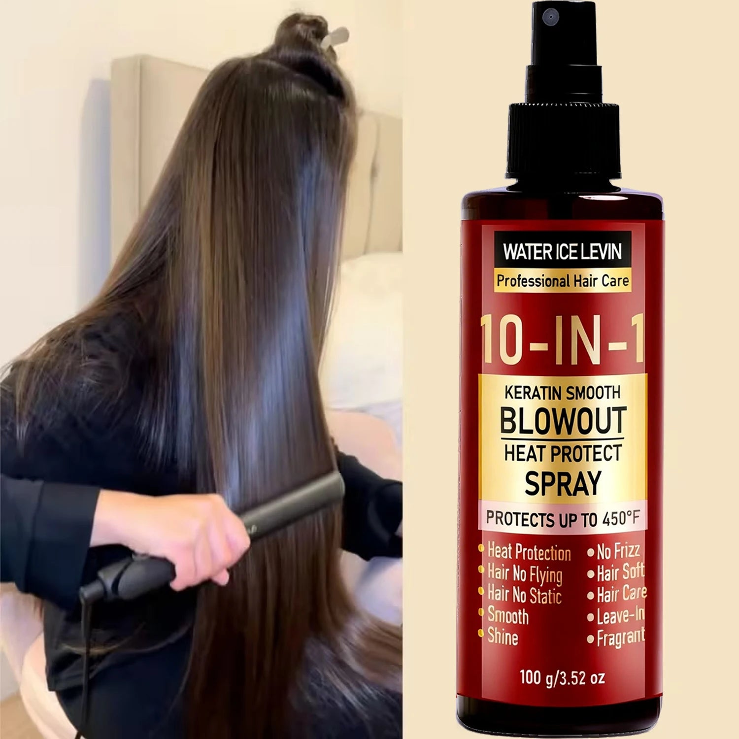 10-in-1 Keratin Collagen Hyaluronic Acid Heat Protect Hair Spray 100g - 3