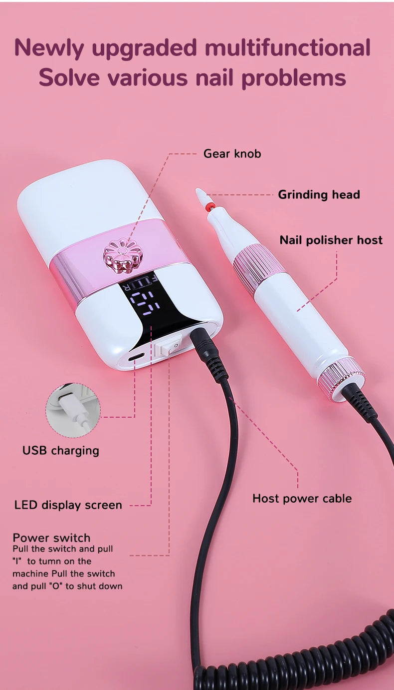 Portable Rechargeable Electric Nail Drill for Manicure and Pedicure