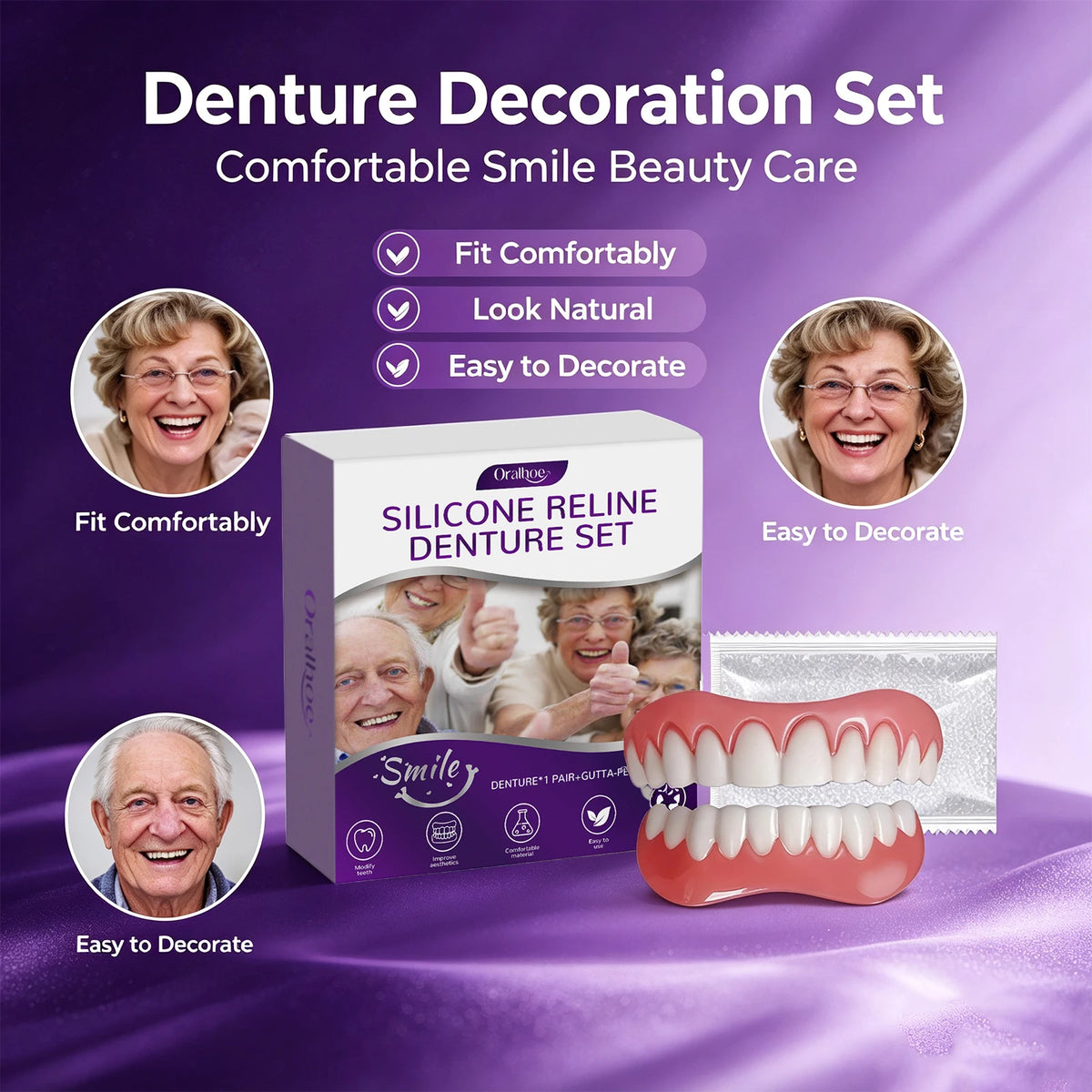 Cosmetic Denture Set for Instant Natural Smile