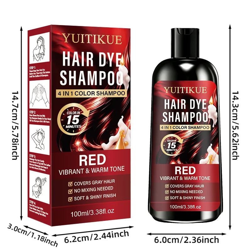 YUITIKUE 4-in-1 Red Hair Dye Shampoo Fast Grey Coverage 100ml - 14