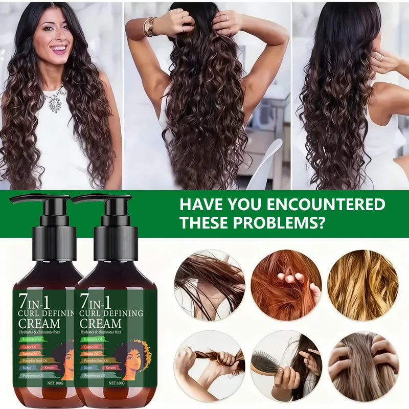 7-in-1 Curl Defining Cream Rosemary & Castor Oil Anti-Frizz Hair Care