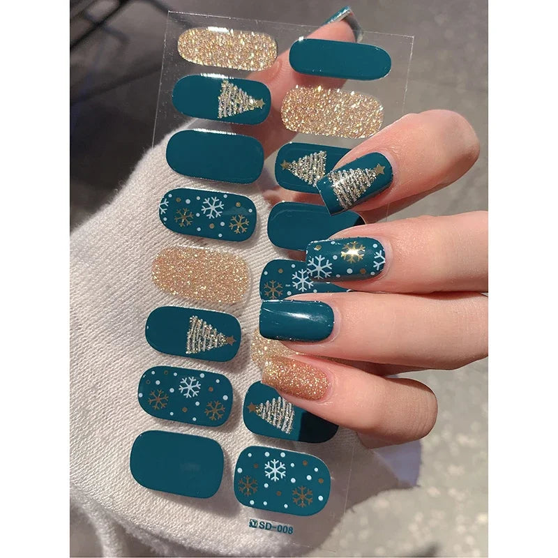 Christmas Semi-Cured Gel Nail Wraps with Winter Snowflake Designs