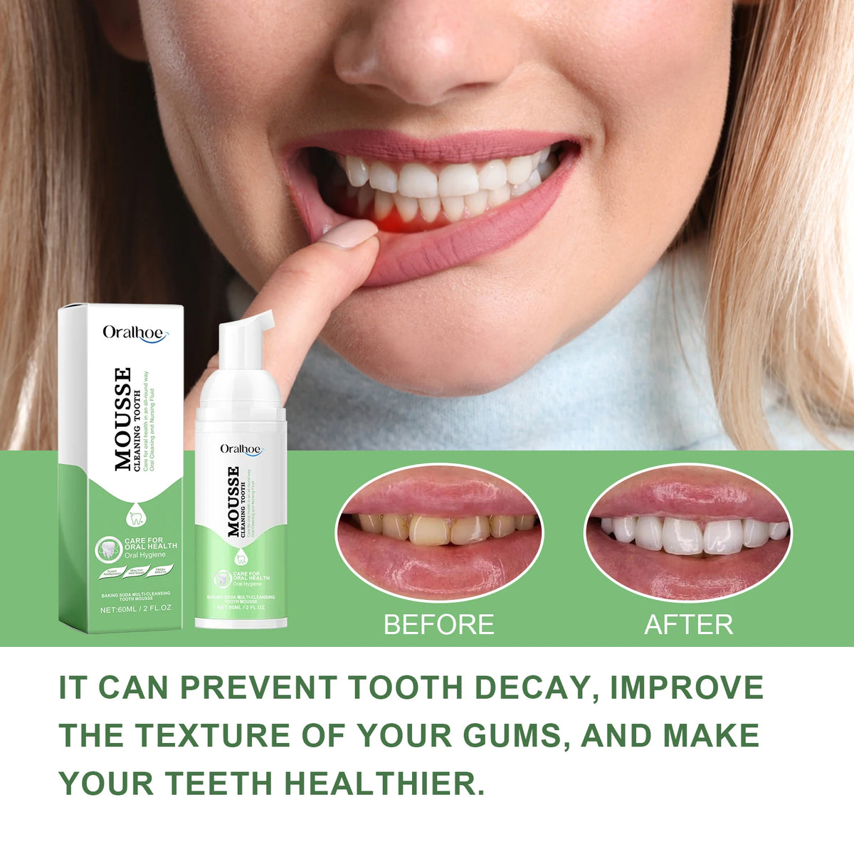 Whitening Foaming Toothpaste for Stain Removal and Fresh Breath