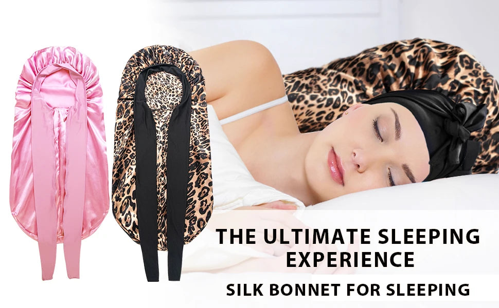 2 Pack Silk Sleep Bonnet Adjustable Hair Protection Cap for Frizz Control