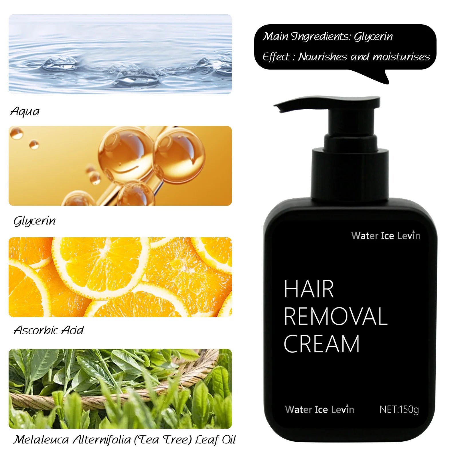 Water Ice Levin Painless Hair Removal Cream for Men and Women 150g - 3