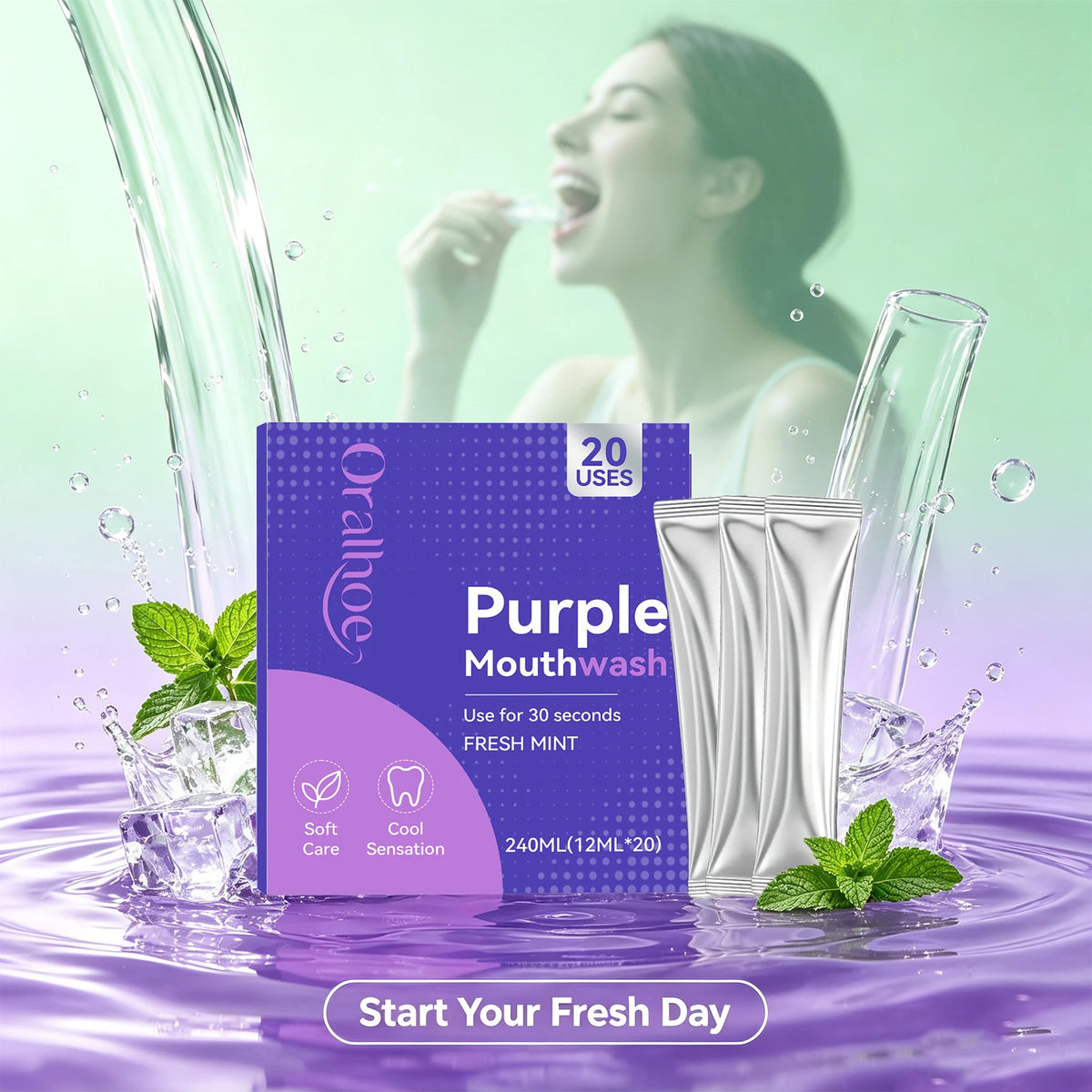 Portable Purple Mouthwash Sachets for Fresh Breath