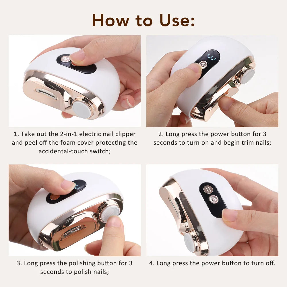 Electric Nail Trimmer and Polisher with LED Light
