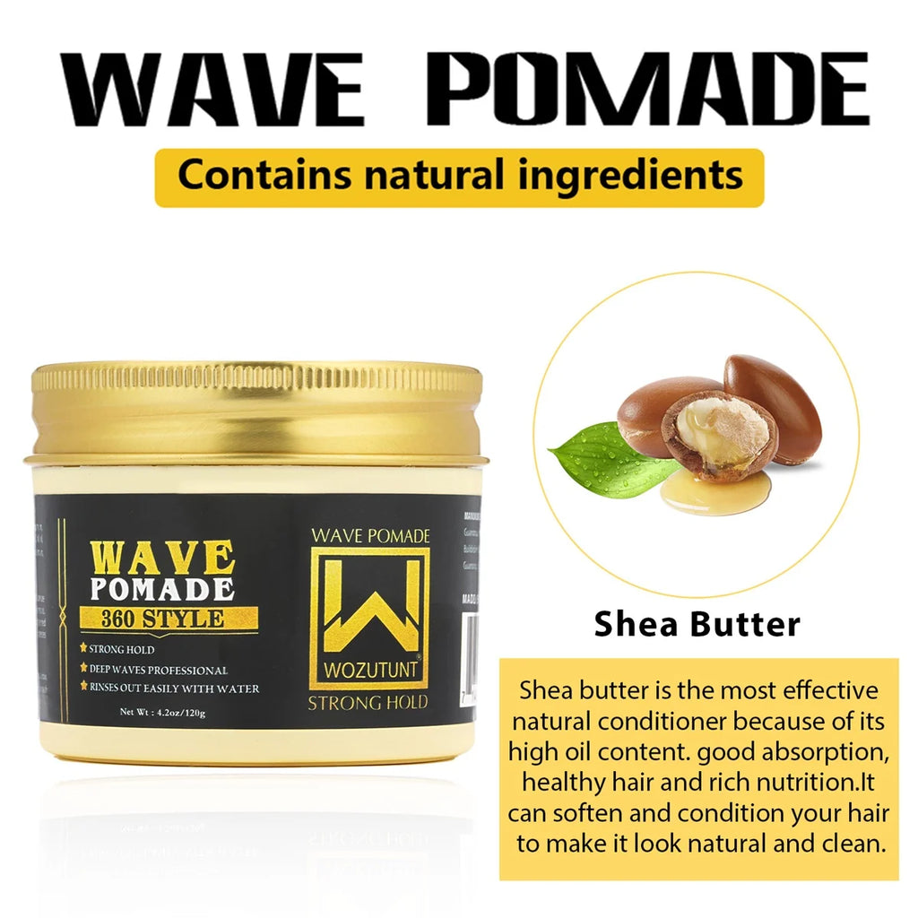 Shea Butter Hair Pomade with Wave Brush and Silk Rag Cap Set