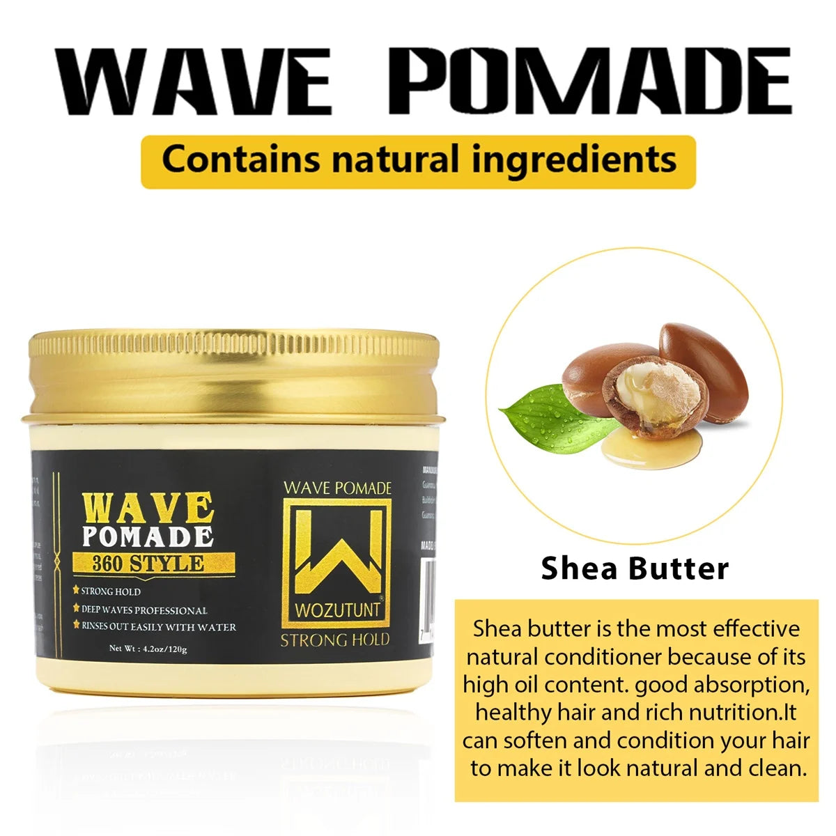 Shea Butter Hair Pomade with Wave Brush and Silk Rag Cap Set