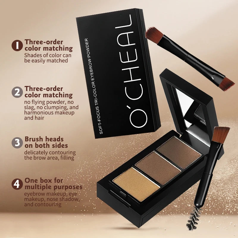 O'CHEAL Three Color Eyebrow Powder Waterproof Makeup Palette - 5